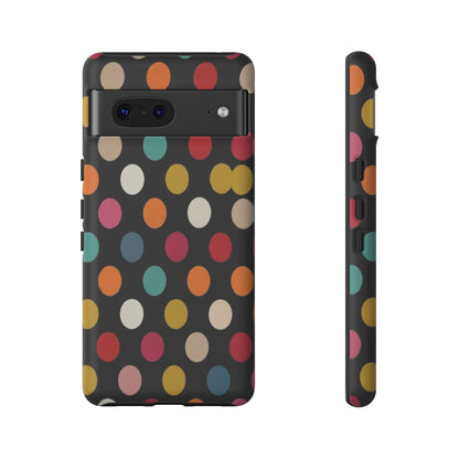 Polka Dot Tough Phone Case – Colorful Retro Dots on Black