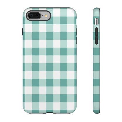 Mint Green Buffalo Check Tough Phone Case — Durable Plaid Protective Cover