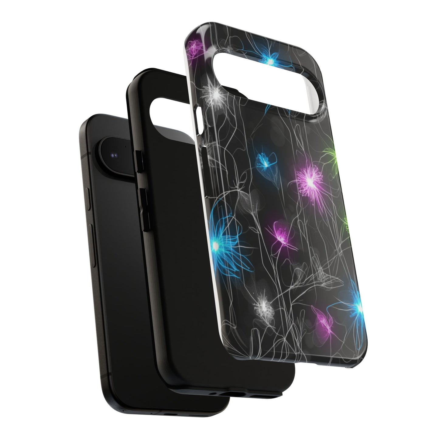 Neon Floral Tough Phone Case — Glow Flower Protective iPhone Cover
