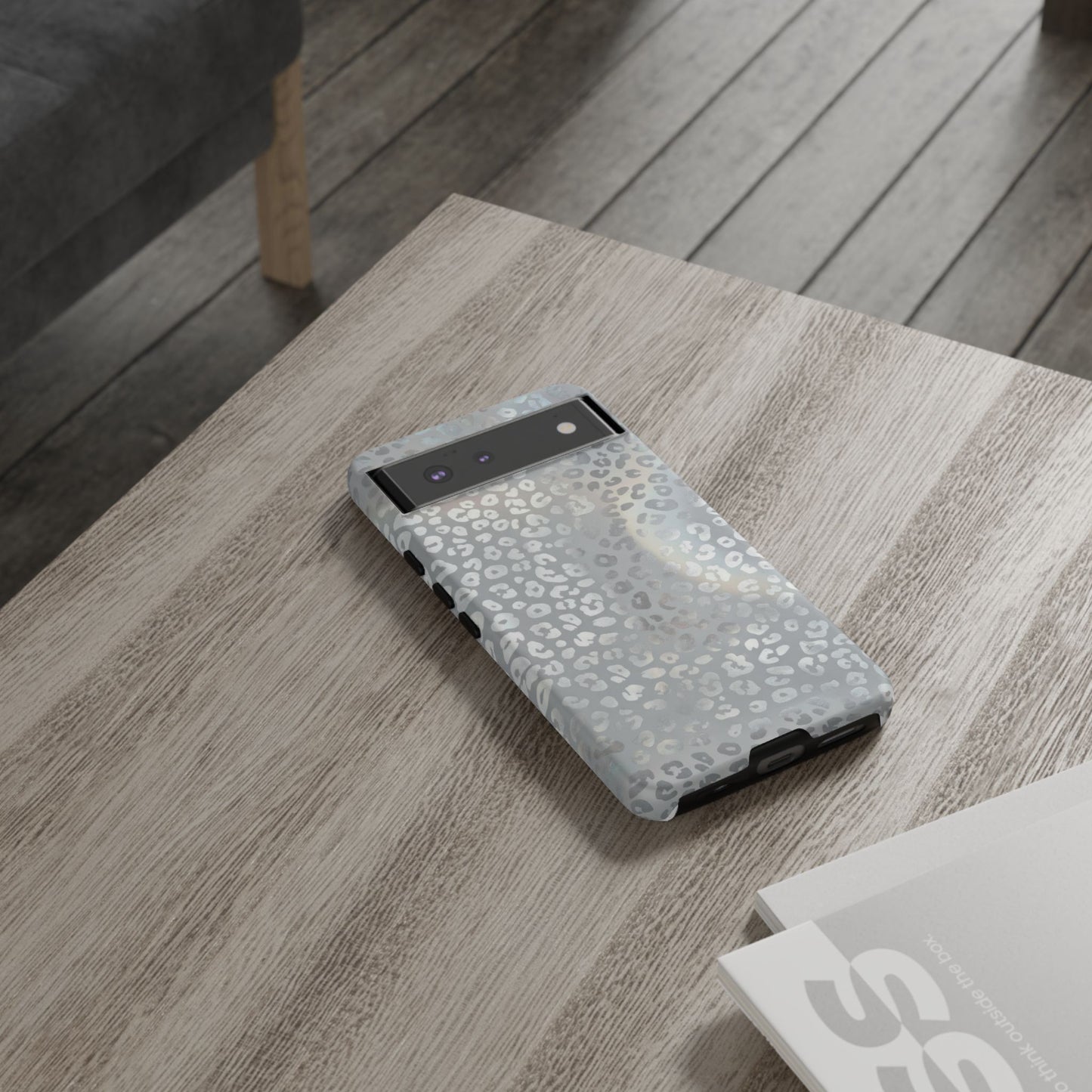 Grey Leopard Print Tough Phone Case — Durable Protective iPhone Cover