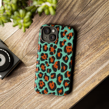 Teal & Rust Leopard Phone Case — Tough Protective Animal Print