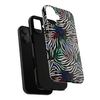 Zebra Camo Tough Phone Case – Green & Blue Animal Print Protective Cover