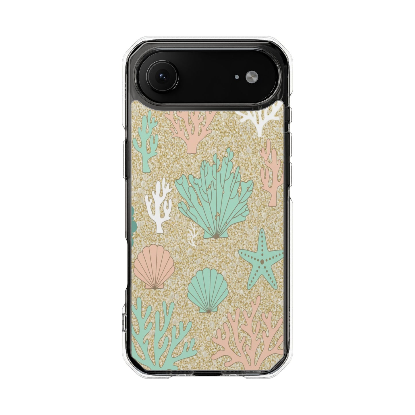 Clear Magnetic Phone Case — Pastel Seashell & Coral Beach Design