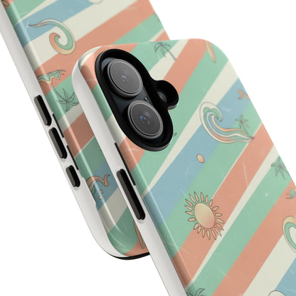 Surf Stripe Tough Phone Case — Retro Beach Waves Pattern