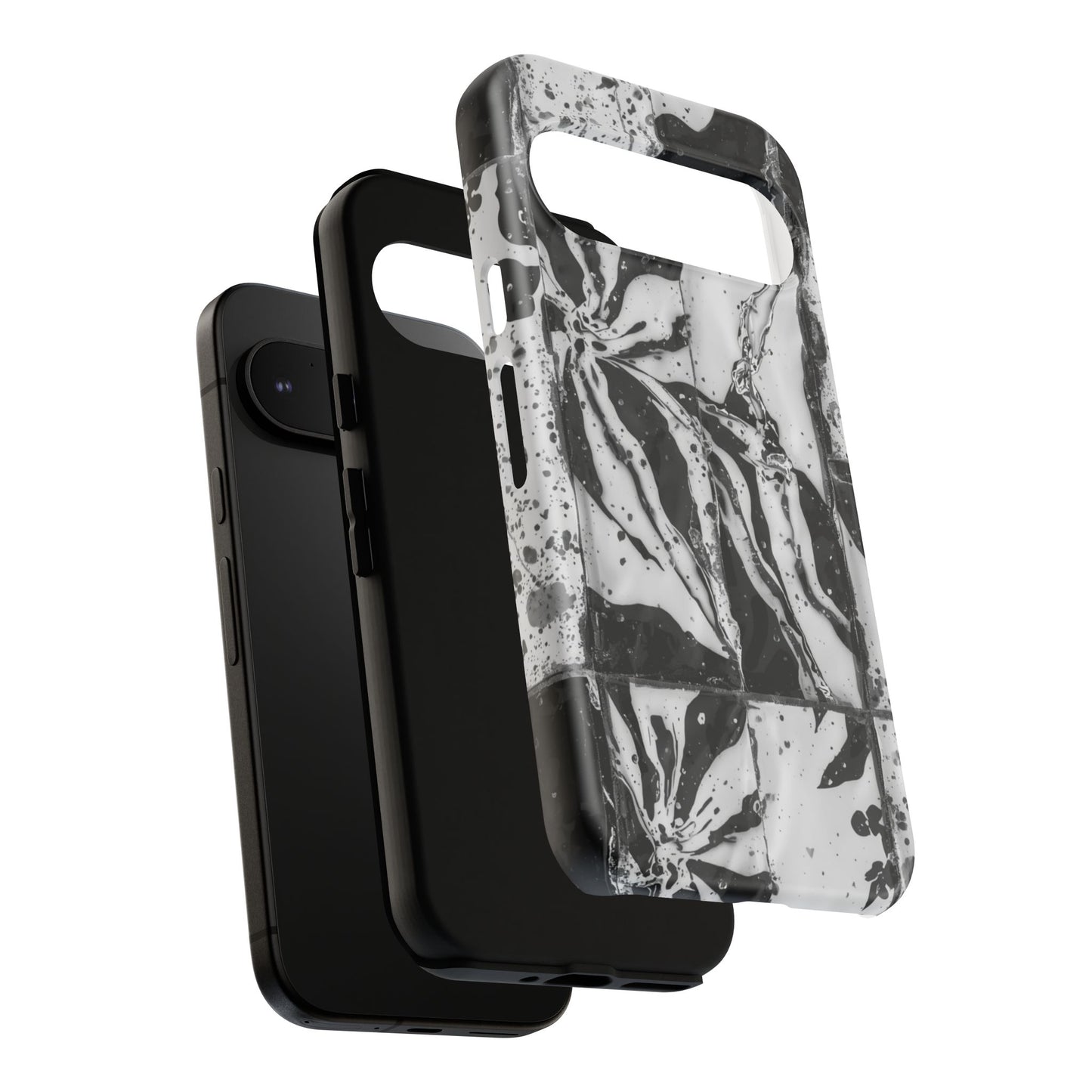 Monochrome Tile Floral Tough Phone Case