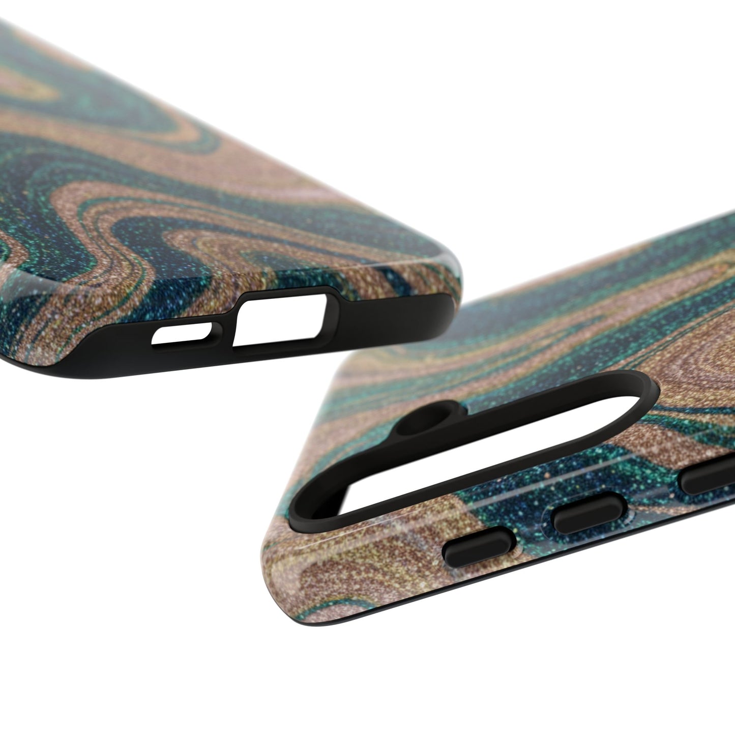 Marbled Teal & Gold Phone Case — Glitter Swirl Tough Case