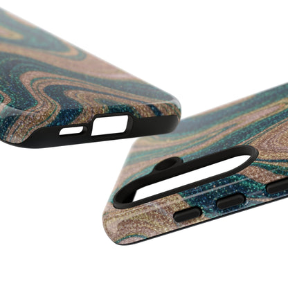 Marbled Teal & Gold Phone Case — Glitter Swirl Tough Case
