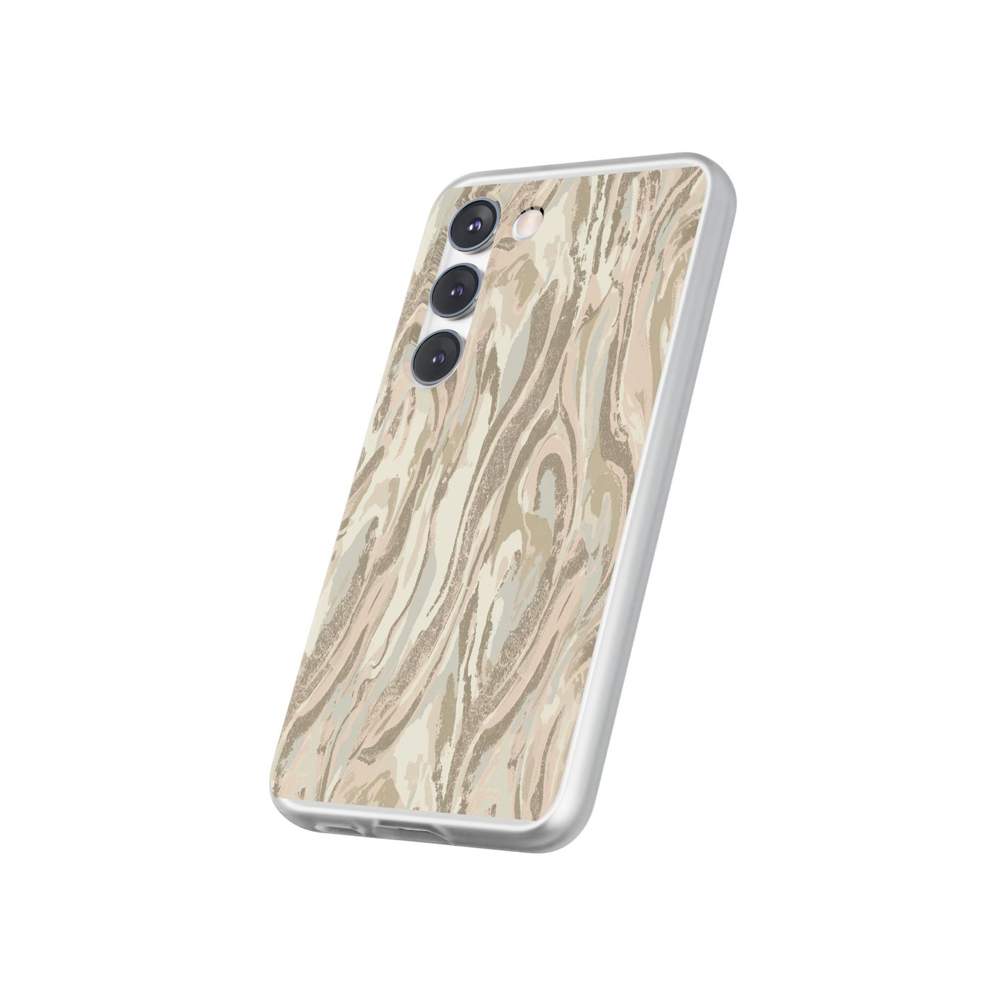 Neutral Marble Swirl Flexi Phone Case — Beige Abstract Protective Cover