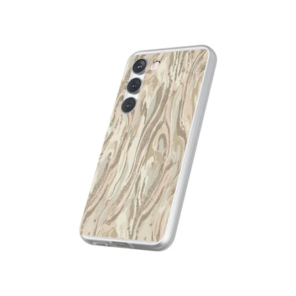 Neutral Marble Swirl Flexi Phone Case — Beige Abstract Protective Cover