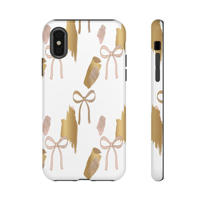 Phone Case — Gold Brushstroke & Blush Bow Pattern