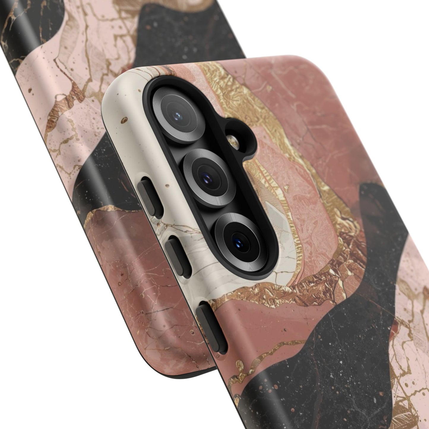 Marbled Rose Gold Phone Case — Abstract Pink & Black Protective Tough Case