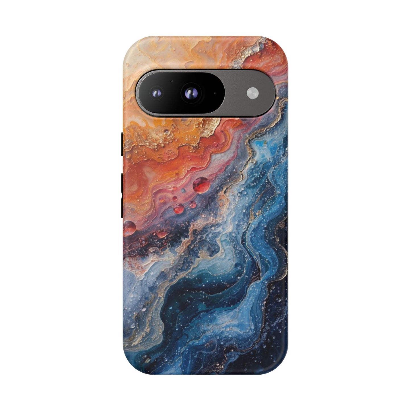 Marbled Galaxy Tough Phone Case — Abstract Blue & Coral Protective Cover