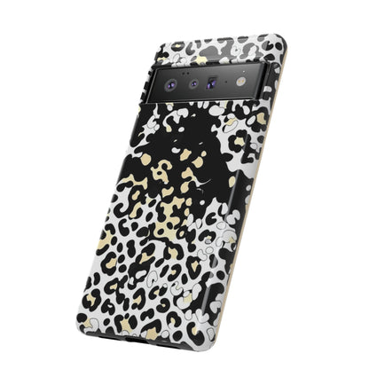 Leopard Splash Tough Phone Case — Black & Cream Animal Print Protective Cover
