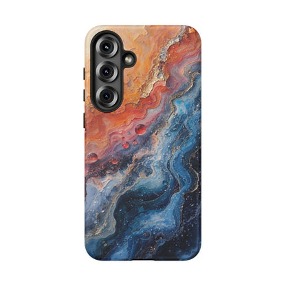 Marbled Galaxy Tough Phone Case — Abstract Blue & Coral Protective Cover
