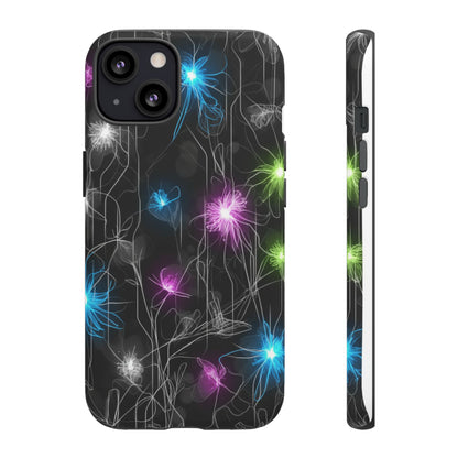 Neon Floral Tough Phone Case — Glow Flower Protective iPhone Cover