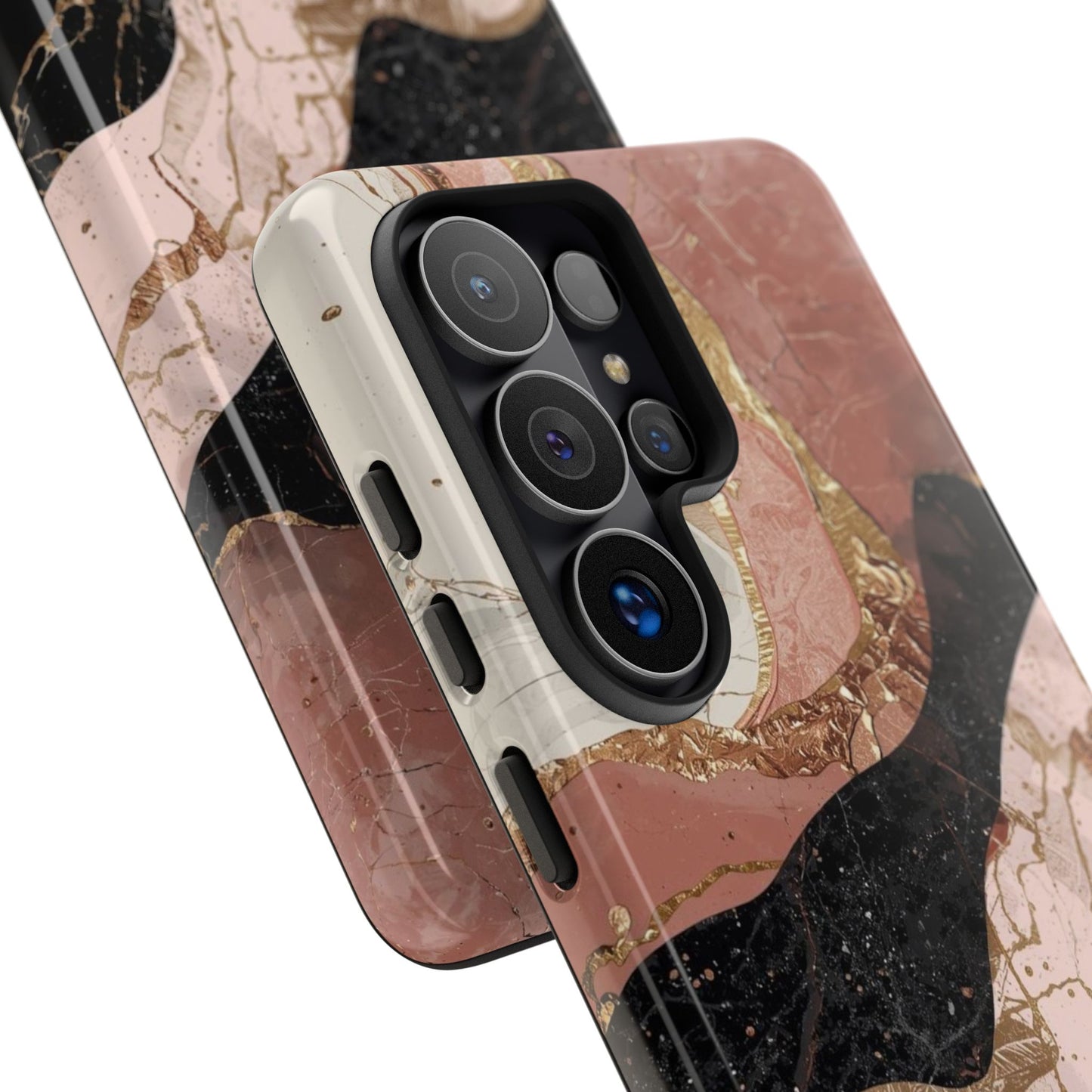 Marbled Rose Gold Phone Case — Abstract Pink & Black Protective Tough Case
