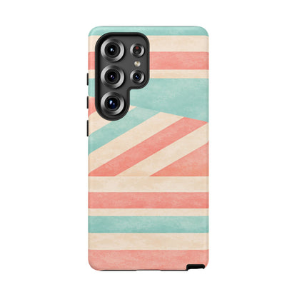 Pastel Stripes Tough Phone Case – Retro Coral & Teal Protective Cover