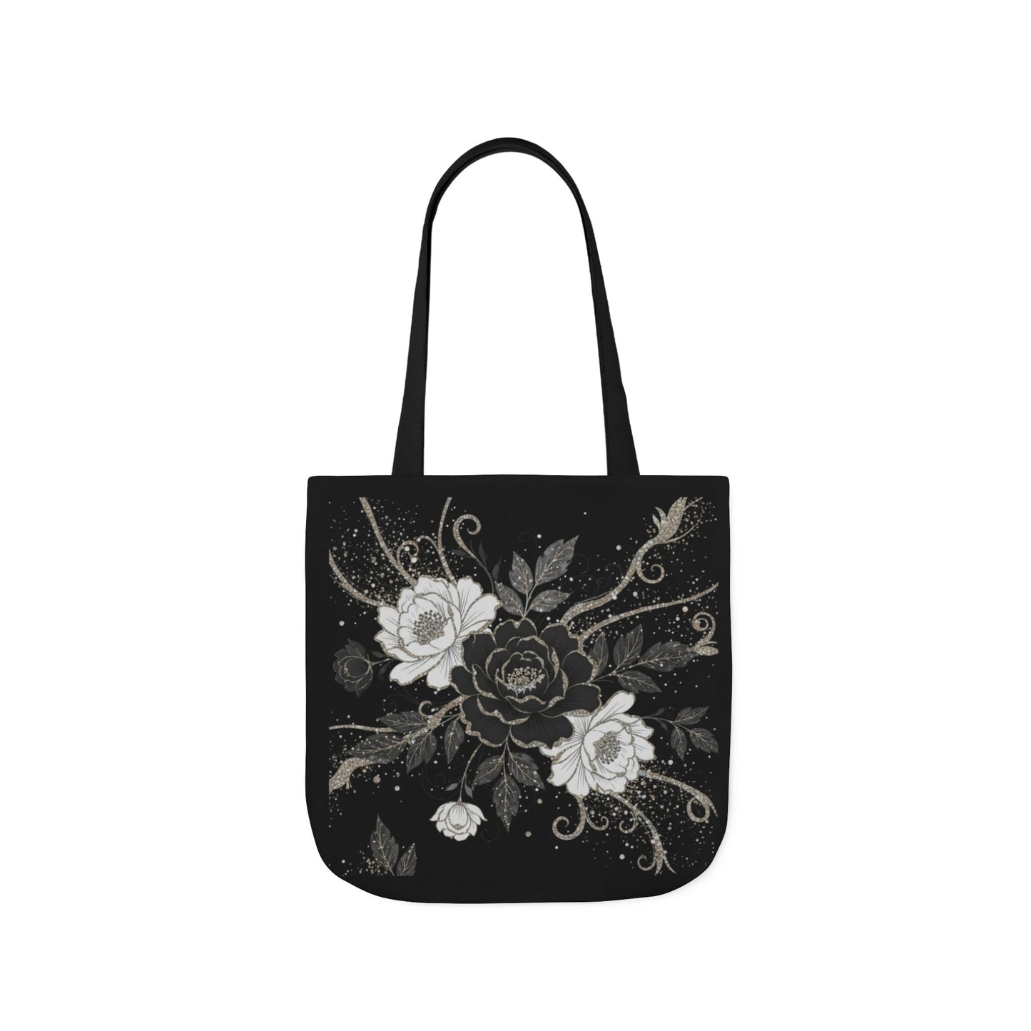 Floral Noir Canvas Tote — Black & White Rose Print