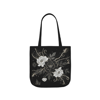Floral Noir Canvas Tote — Black & White Rose Print