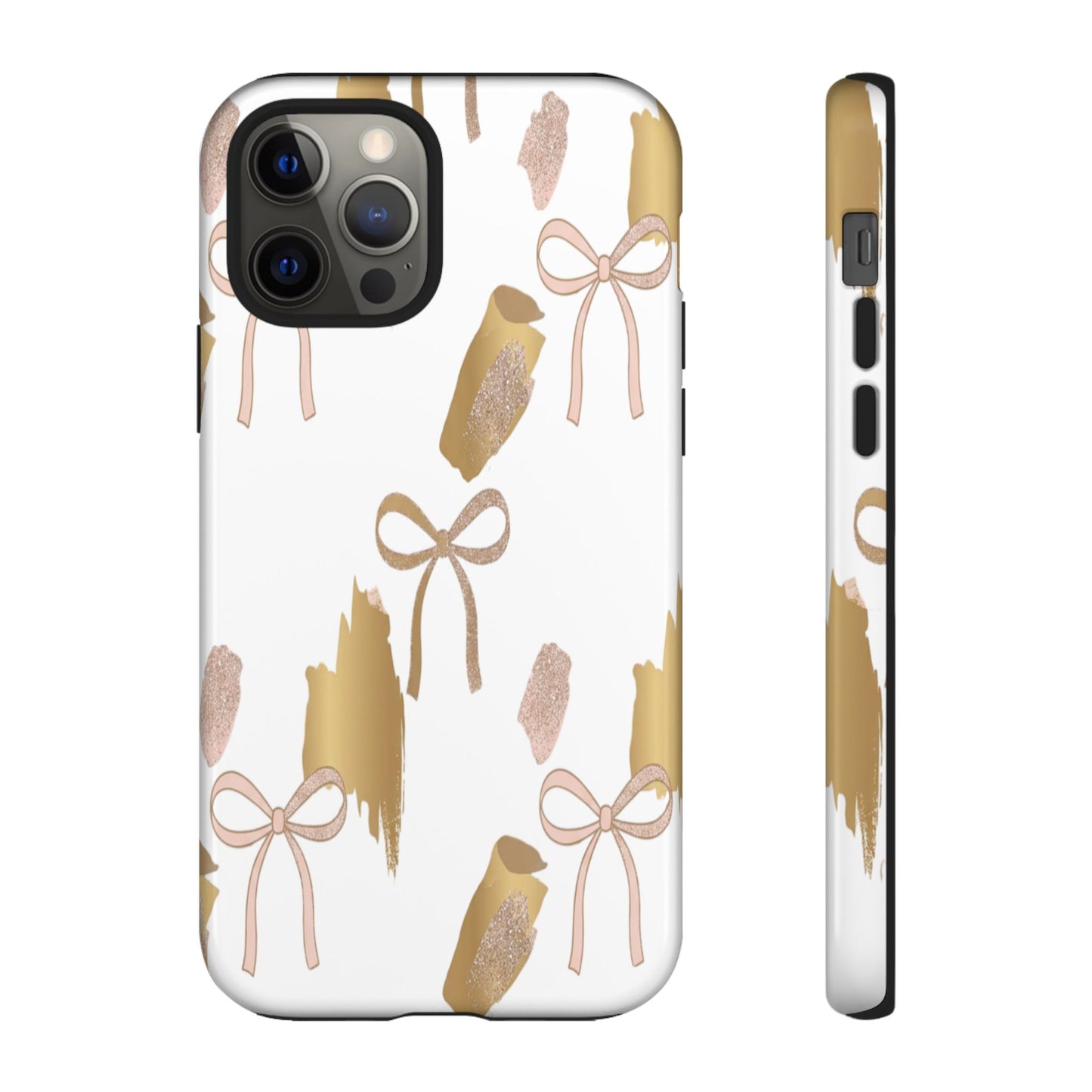 Phone Case — Gold Brushstroke & Blush Bow Pattern