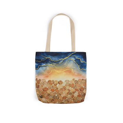 Sunset Pebble Beach Canvas Tote — Artistic Ocean Wave Beach Tote Bag