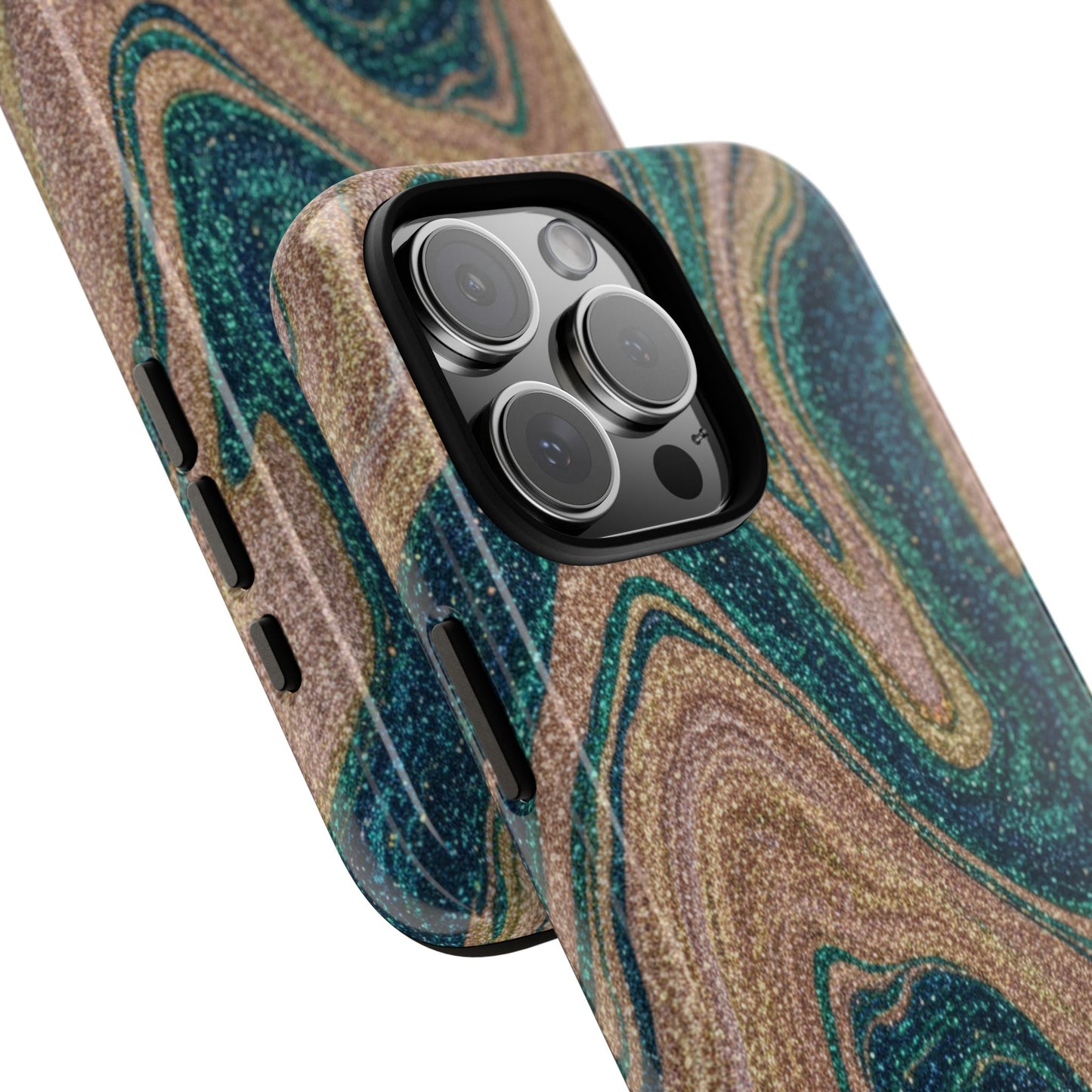 Marbled Teal & Gold Phone Case — Glitter Swirl Tough Case