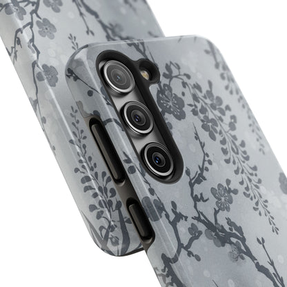 Tough Phone Case — Gray Cherry Blossom Ink Floral Design