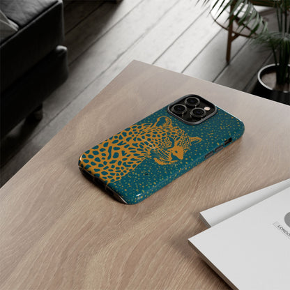 Leopard Spotlight Phone Case — Teal Gold Animal Print Protective Cover
