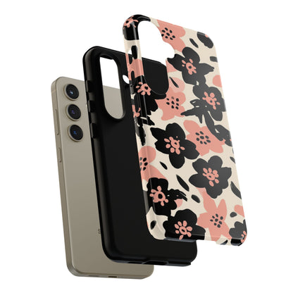 Floral Phone Case — Pink & Black Retro Blossom Protective Cover