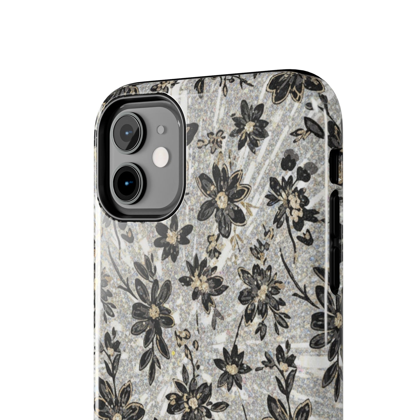 Floral Vintage Tough Phone Case — Black & Gray Rustic Flower Protective Case