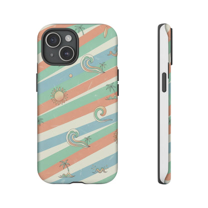 Surf Stripe Tough Phone Case — Retro Beach Waves Pattern