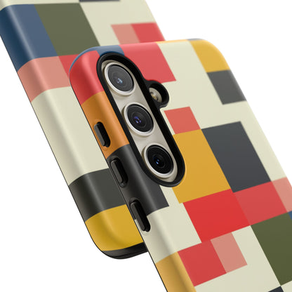 Abstract Color Block Tough Phone Case — Retro Geometric Protective Cover