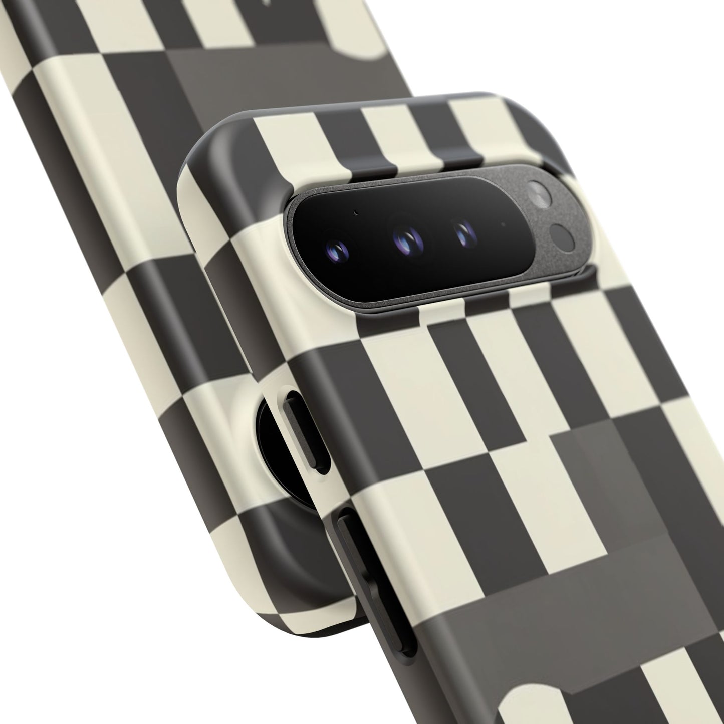 Checkerboard Wave Phone Case — Black & Cream Graphic Tough Case