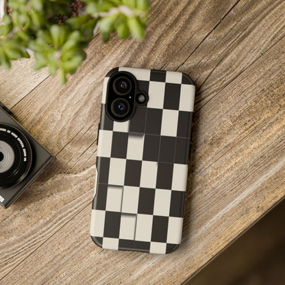 Checkerboard Tough Phone Case — Classic Black & Cream Grid Protective Cover