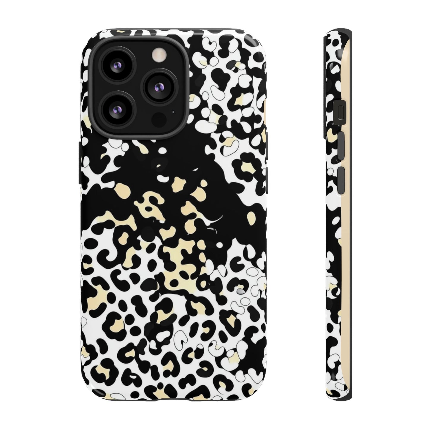 Leopard Splash Tough Phone Case — Black & Cream Animal Print Protective Cover