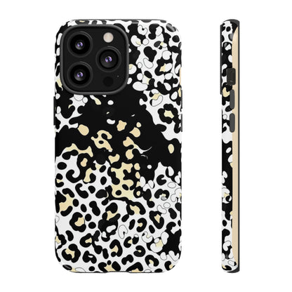 Leopard Splash Tough Phone Case — Black & Cream Animal Print Protective Cover