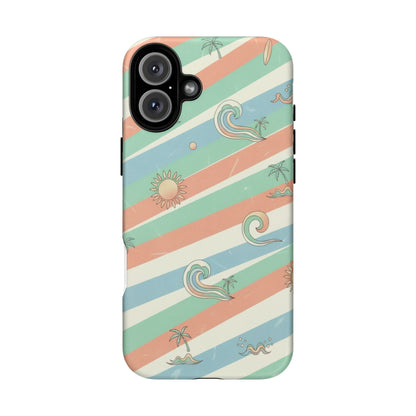 Surf Stripe Tough Phone Case — Retro Beach Waves Pattern