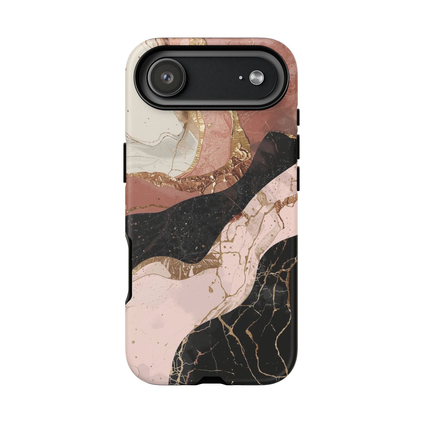 Marbled Rose Gold Phone Case — Abstract Pink & Black Protective Tough Case