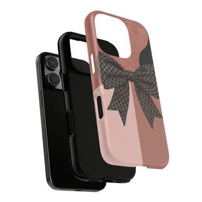 Bow Stripe Tough Phone Case – Pink Mauve Protective Cover