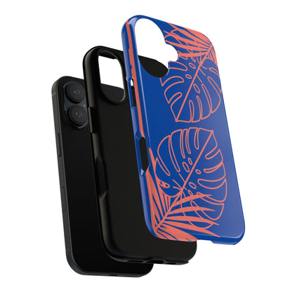Tropical Monstera Phone Case — Blue & Coral Leaf Protective Cover