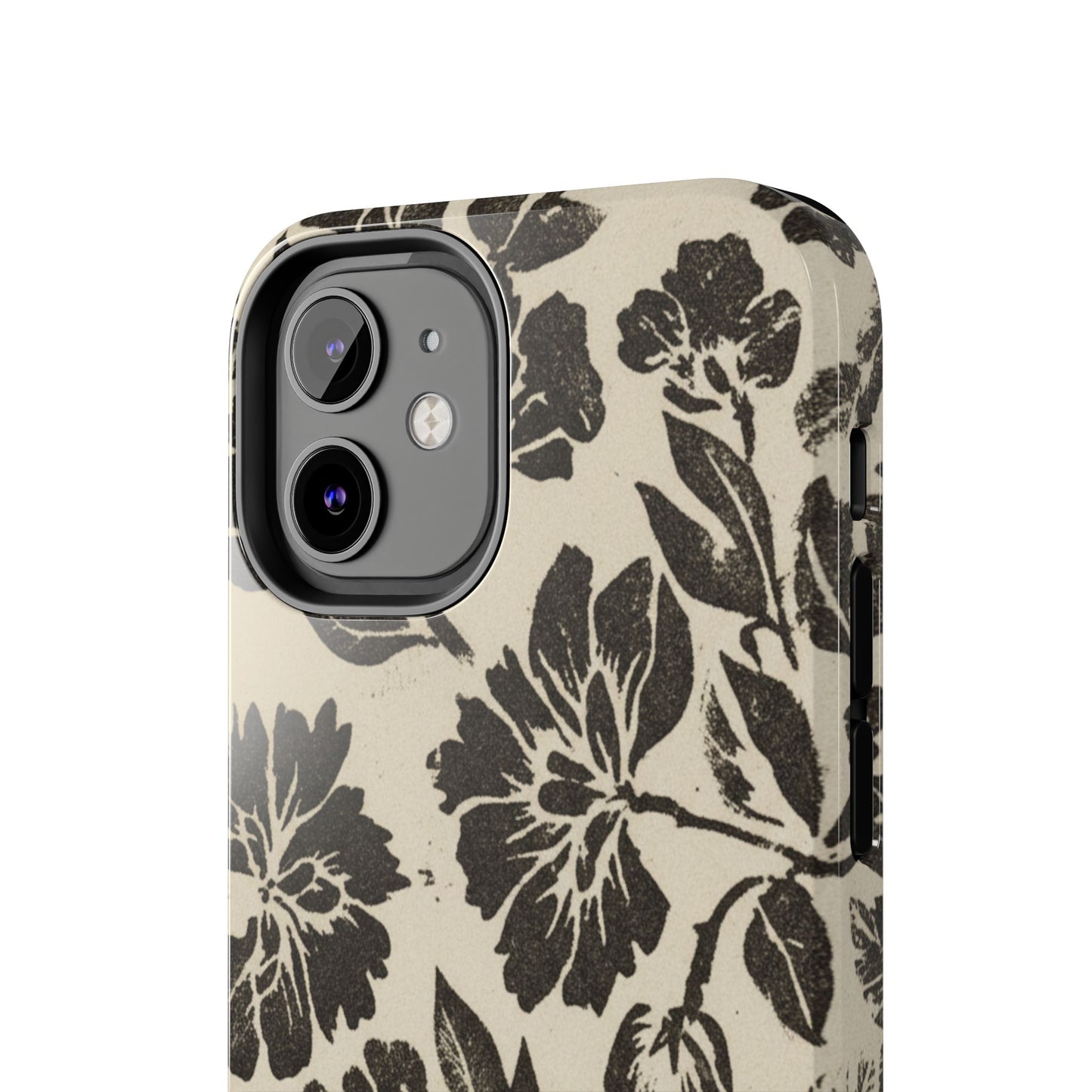 Floral Noir Tough Phone Case — Black Vintage Flower Protective Cover