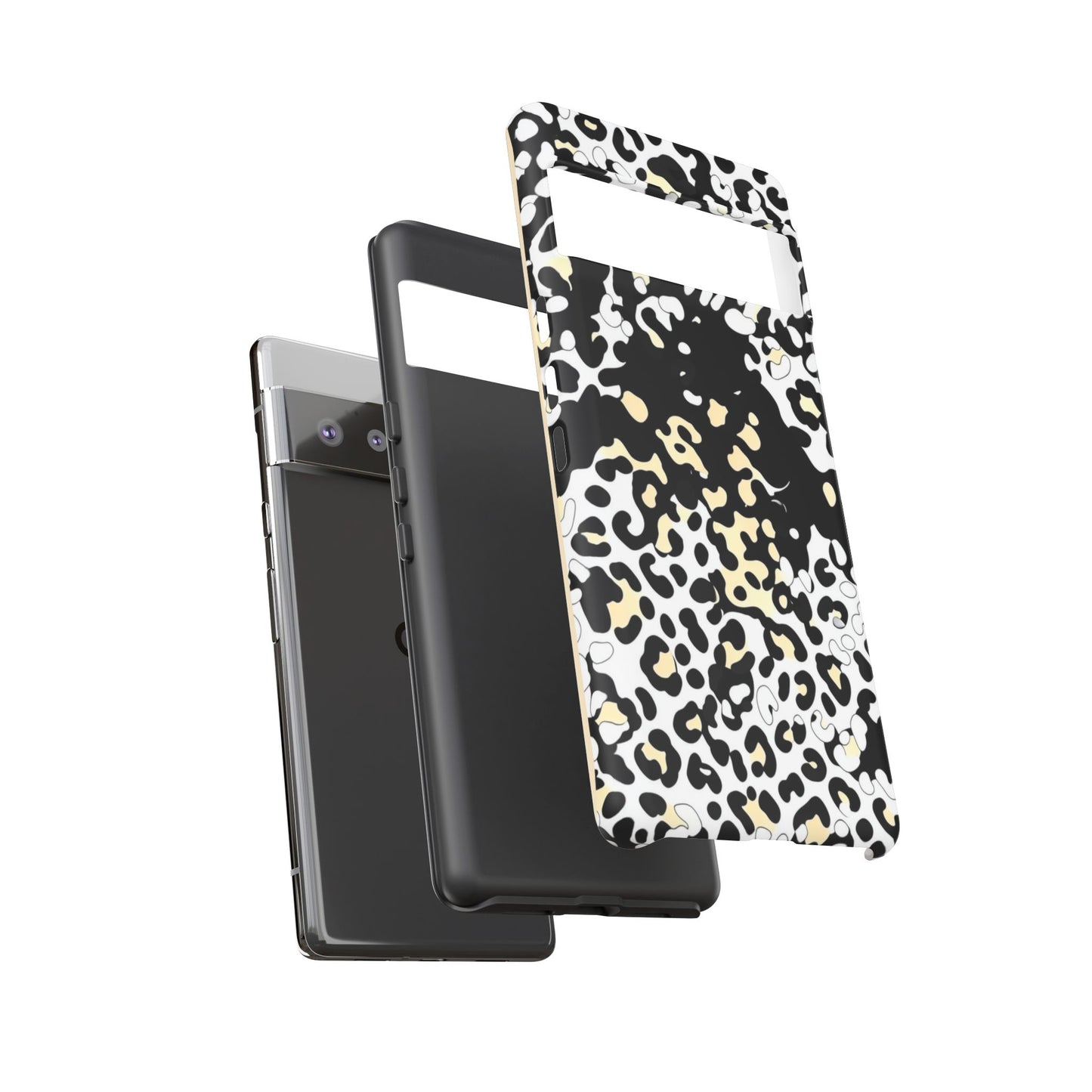 Leopard Splash Tough Phone Case — Black & Cream Animal Print Protective Cover