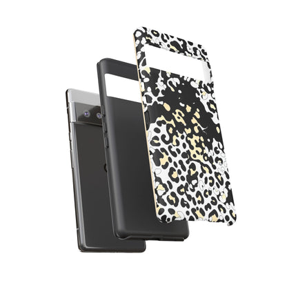 Leopard Splash Tough Phone Case — Black & Cream Animal Print Protective Cover