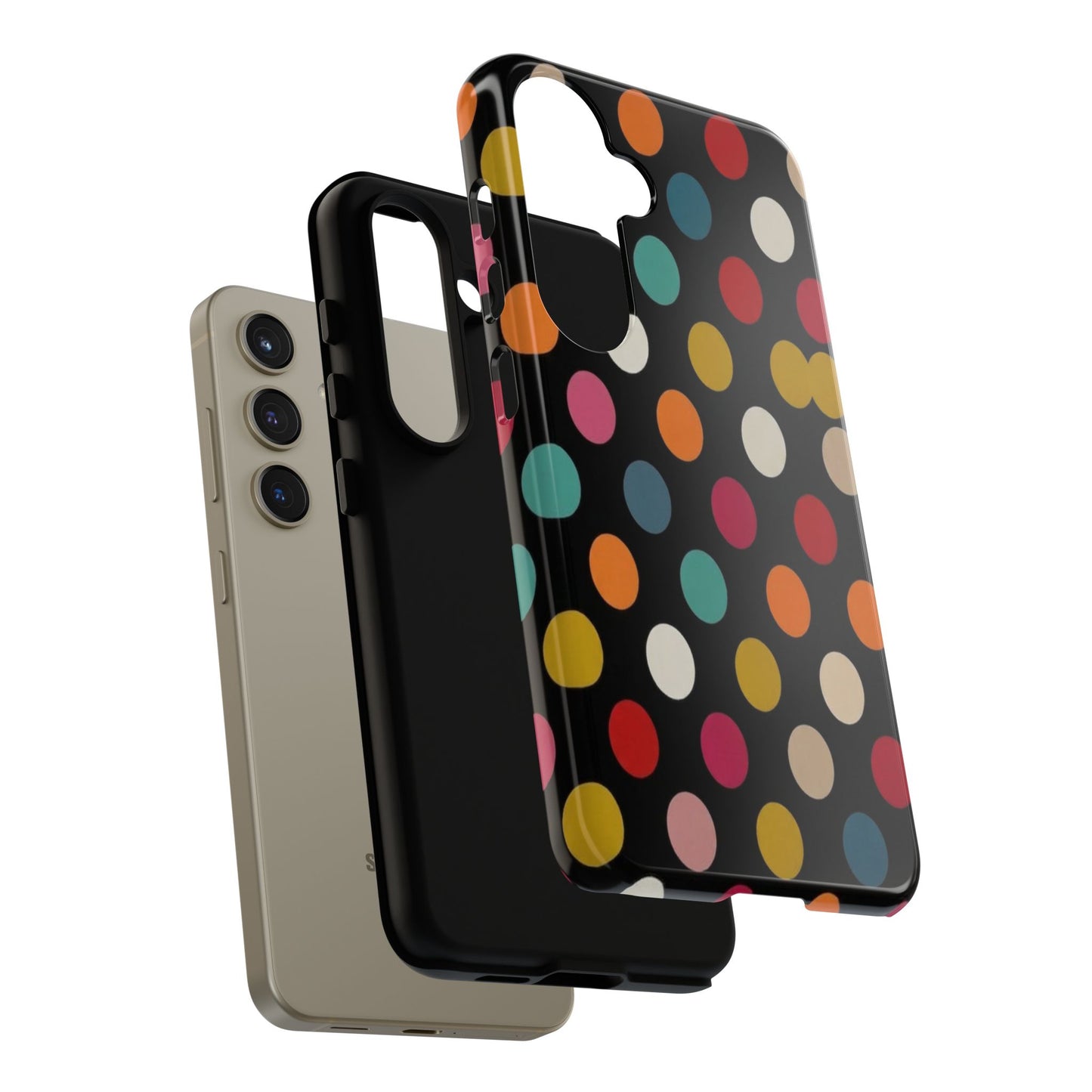 Polka Dot Tough Phone Case – Colorful Retro Dots on Black