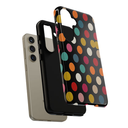 Polka Dot Tough Phone Case – Colorful Retro Dots on Black