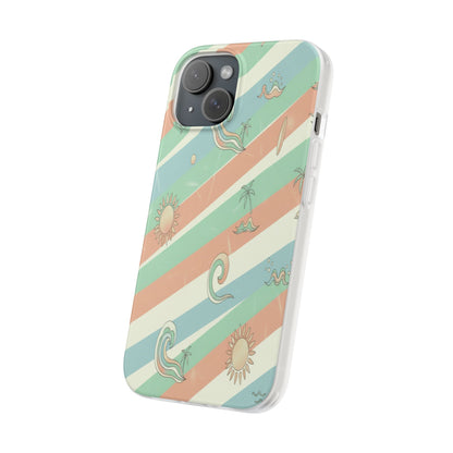 Beach Vibes Phone Case — Retro Pastel Surf & Palm Protective Flexi Case