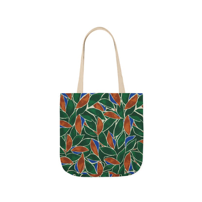 Botanical Leaves Canvas Tote — Green & Rust Floral Pattern