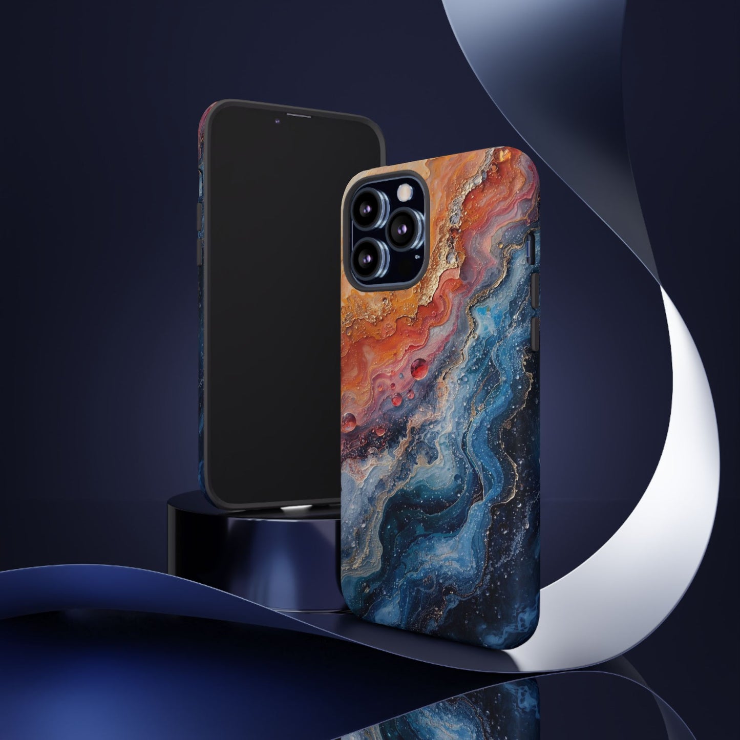 Marbled Galaxy Tough Phone Case — Abstract Blue & Coral Protective Cover