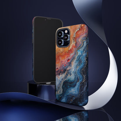 Marbled Galaxy Tough Phone Case — Abstract Blue & Coral Protective Cover