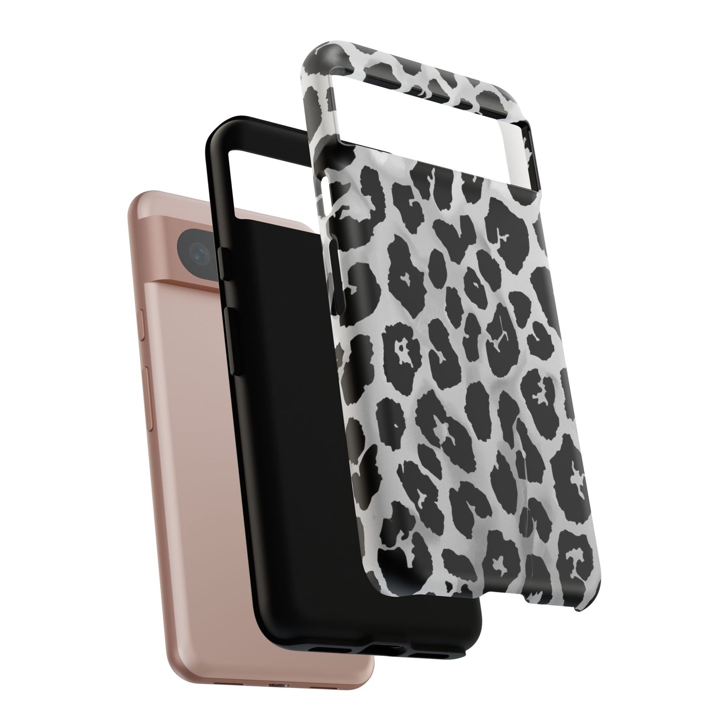 Leopard Print Tough Phone Case – Black & White Animal Pattern Protective Cover